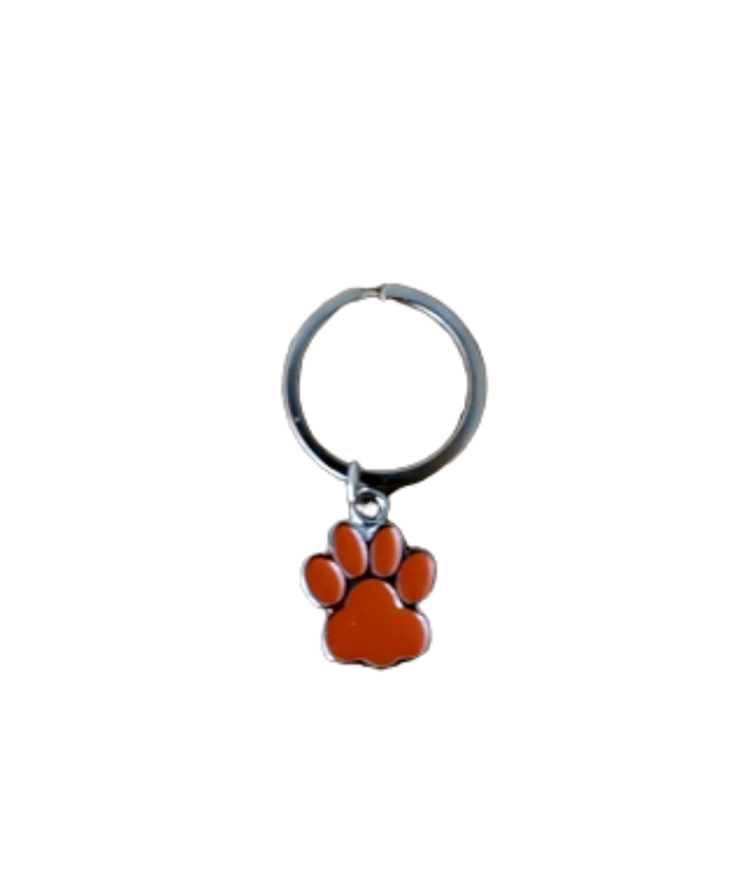 Silver keychain with orange paw pendant