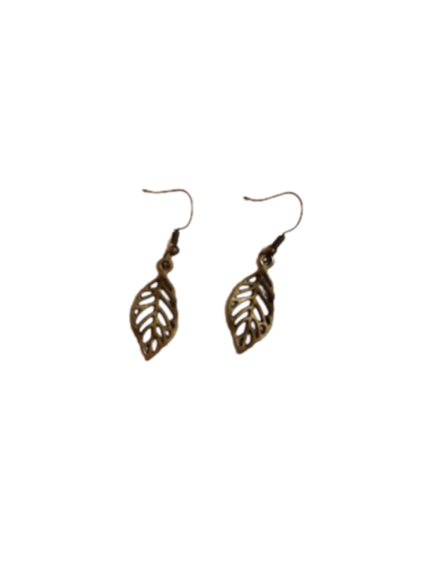 Earrings with bronze leaf pendant