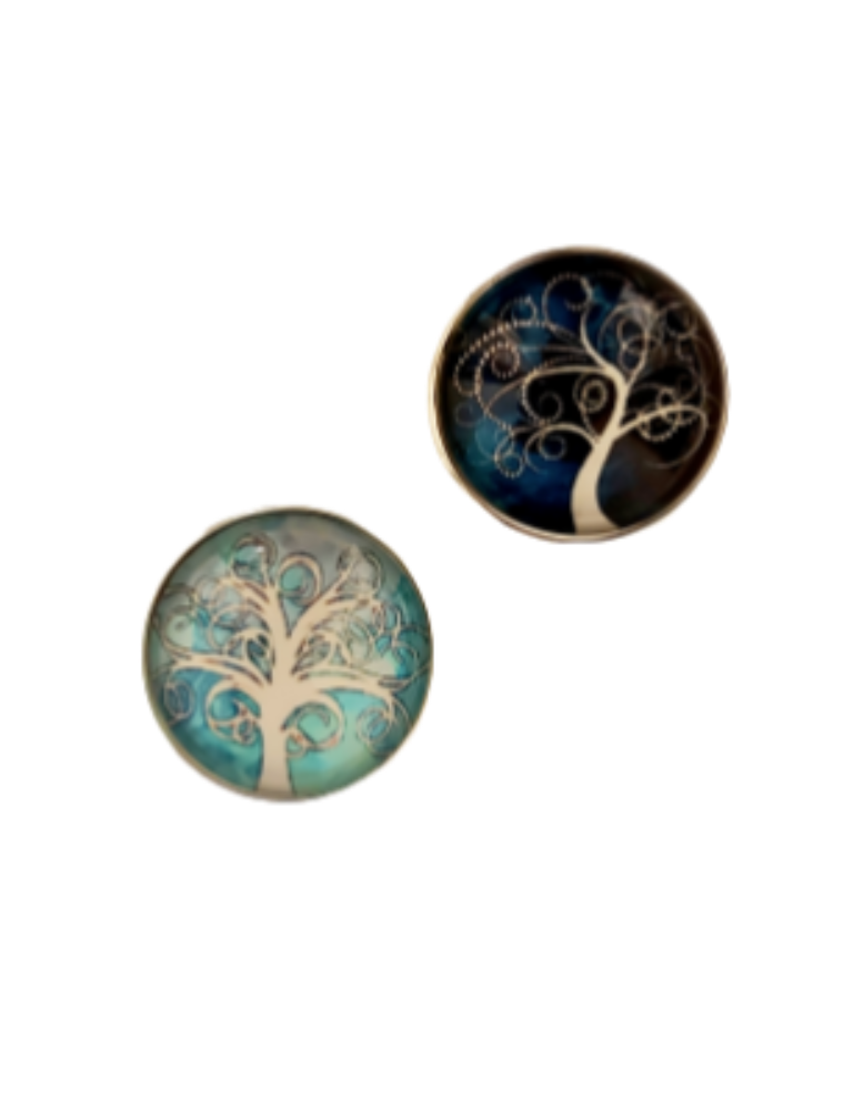 Tree of Life glass dome cabochon magnets with silver settings