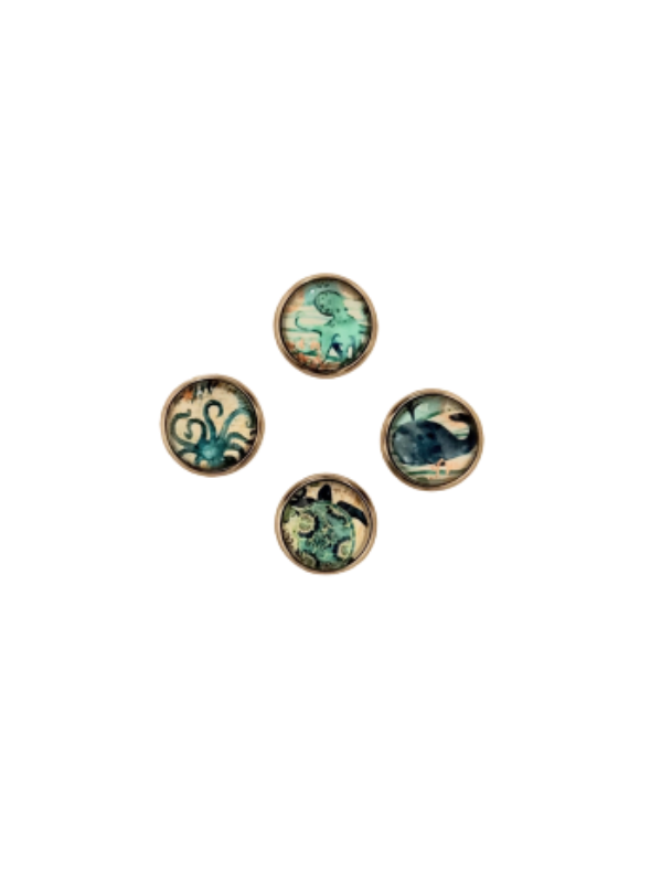 Sea creatures glass dome cabochon magnets with silver settings