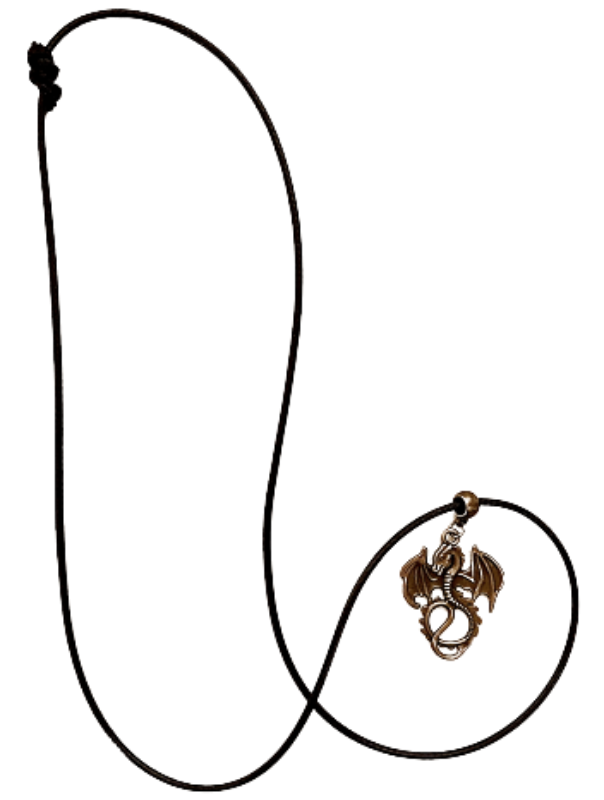Necklace with waxed polyester cord and bronze dragon pendant