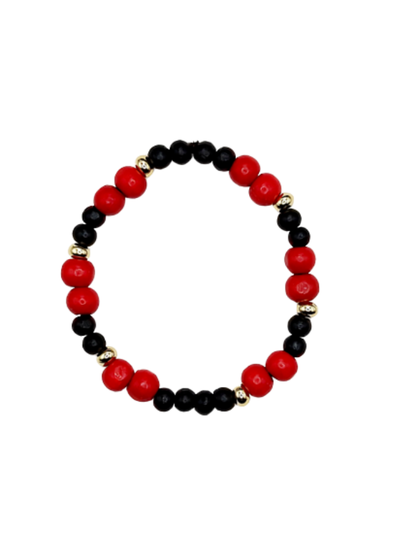 Bracelet with red and black wood beads