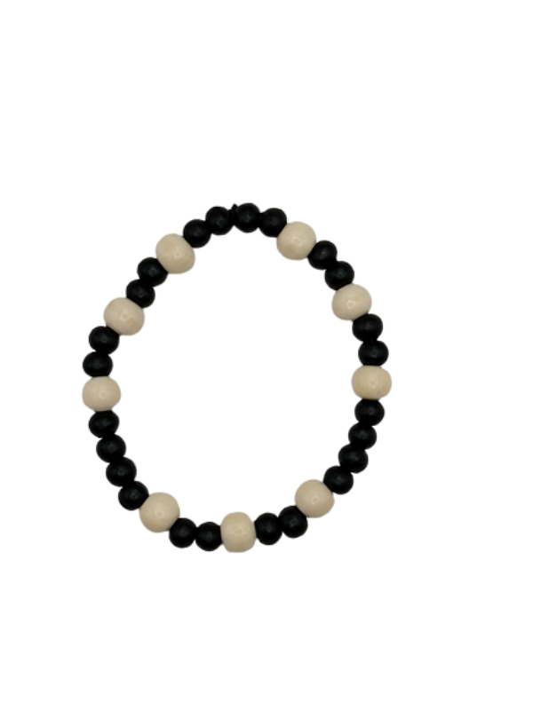 Bracelet with light beige and black wood beads