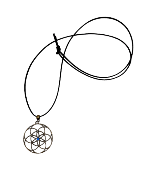 Necklace with black vegan leather cord and large bronze pendant