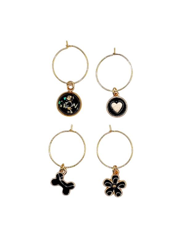 Black wine glass charms