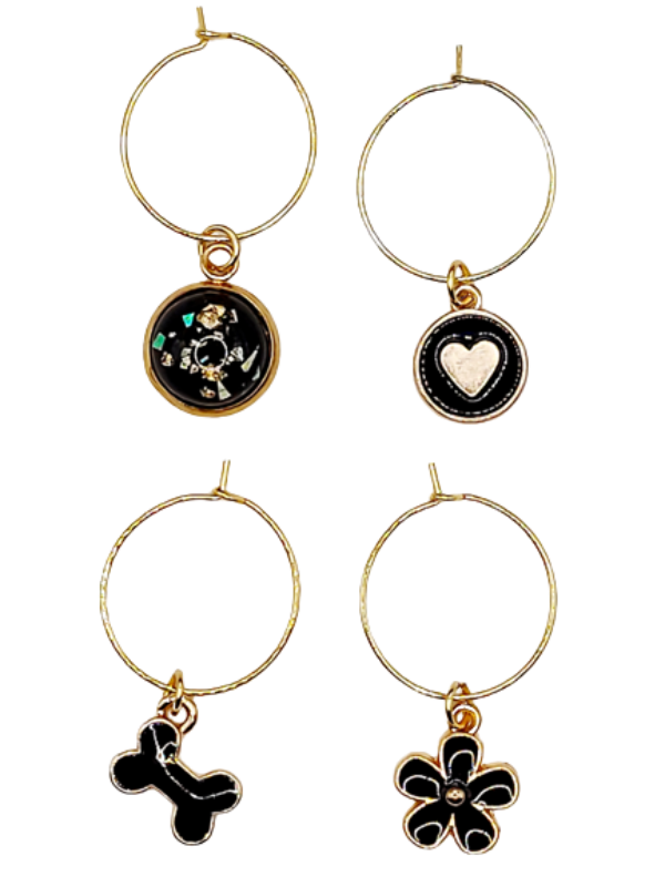 Close up - black wine glass charms