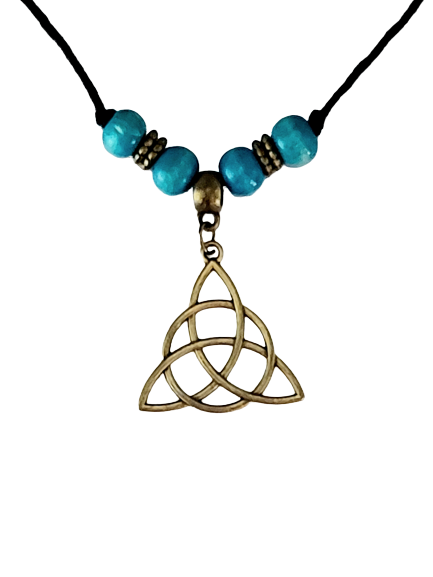 Necklace - Organic Hemp, Blue Wood Beads & Celtic Pendant