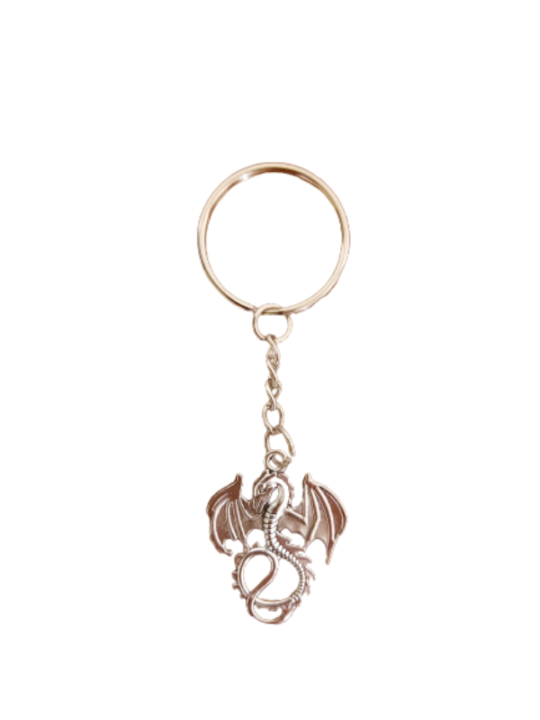 Silver keychain with silver dragon pendant