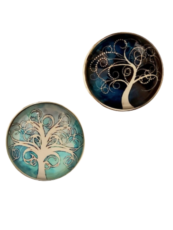 Tree of Life glass dome cabochon magnets with silver settings