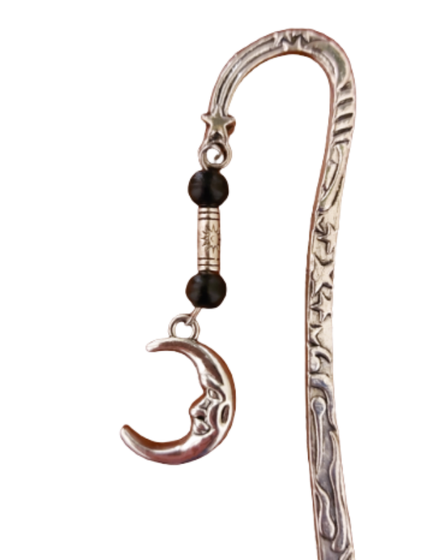 Close up - silver bookmark with moon pendant