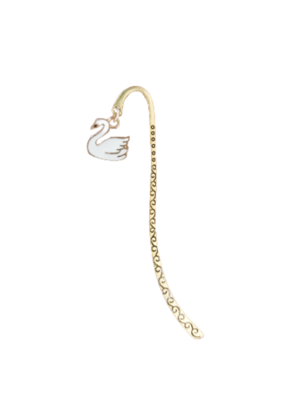 Small gold metal bookmark with swan pendant