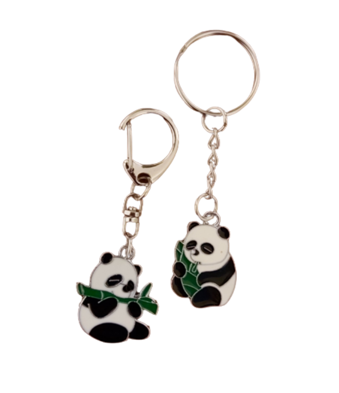Silver keychains with panda pendants (set of 2)