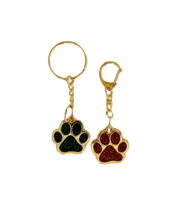 Gold keychains with sparkly paw pendants (set of 2)